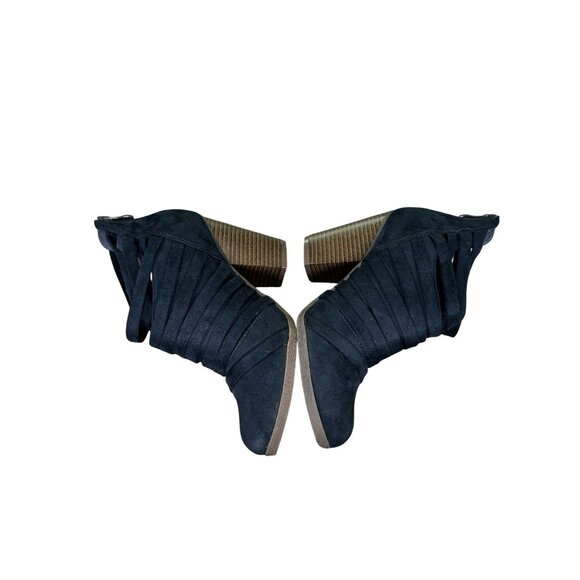 Womens Blue Strappy Ankle Booties With Stacked Heel & Zipper Closure Size 7 - Picture 4 of 7